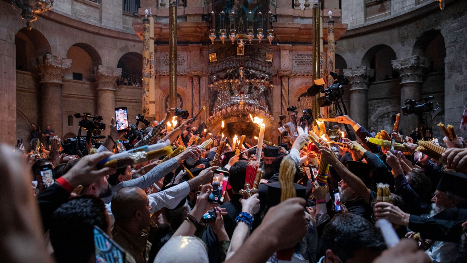 Christians celebrate Holy Fire, Church of the Holy Sepulchre, 2022