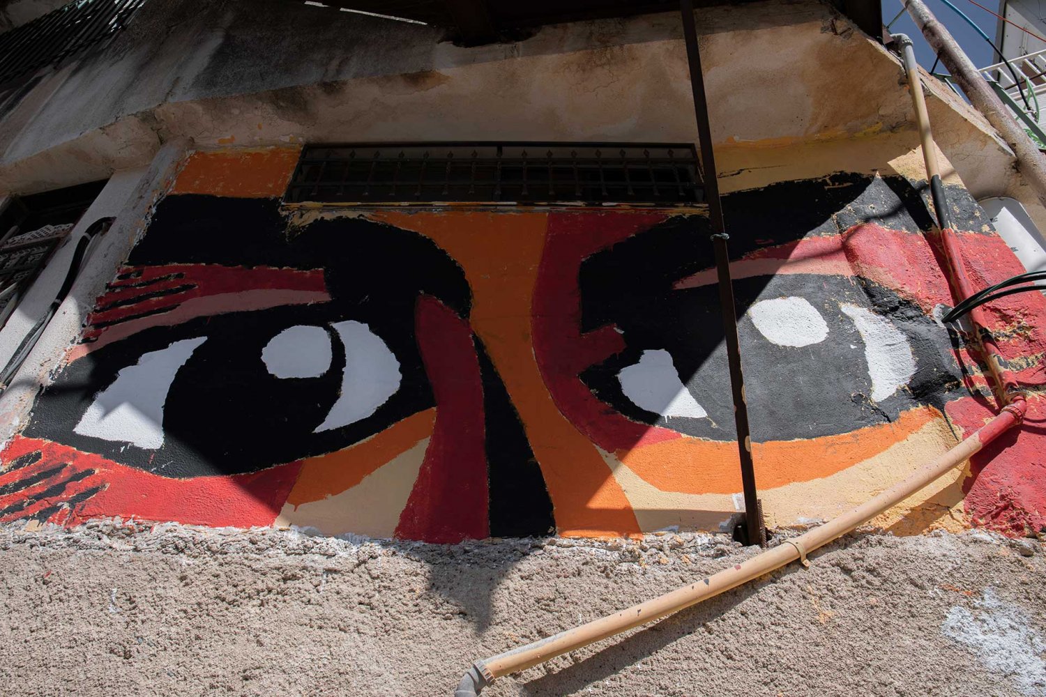 Grafitti eyes painted on a wall in Silwan, Jerusalem, as part of an art installation 