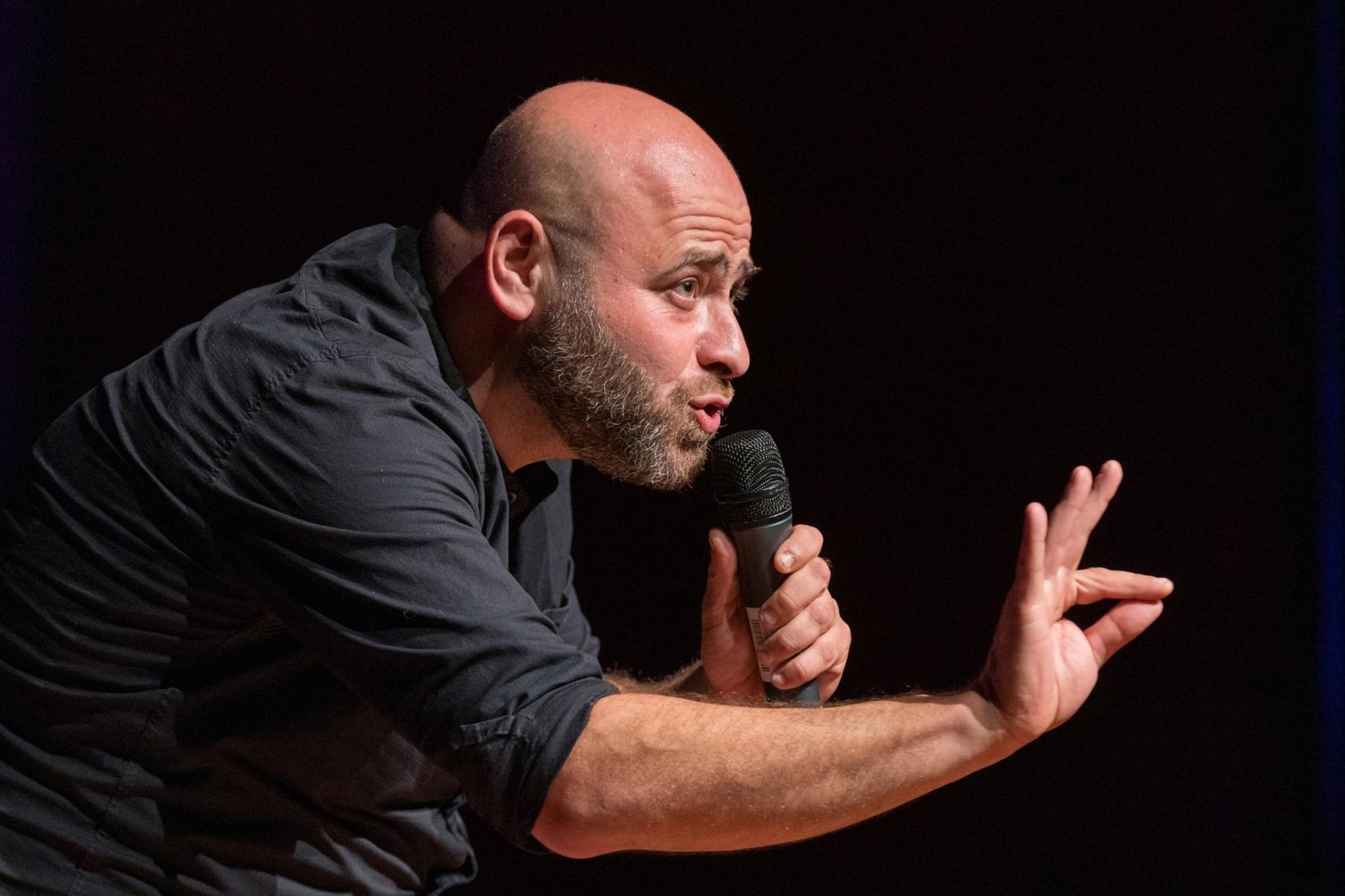 Comedian Nidal Badarneh performs a stand-up show at a music festival in Jerusalem on September 19, 2022