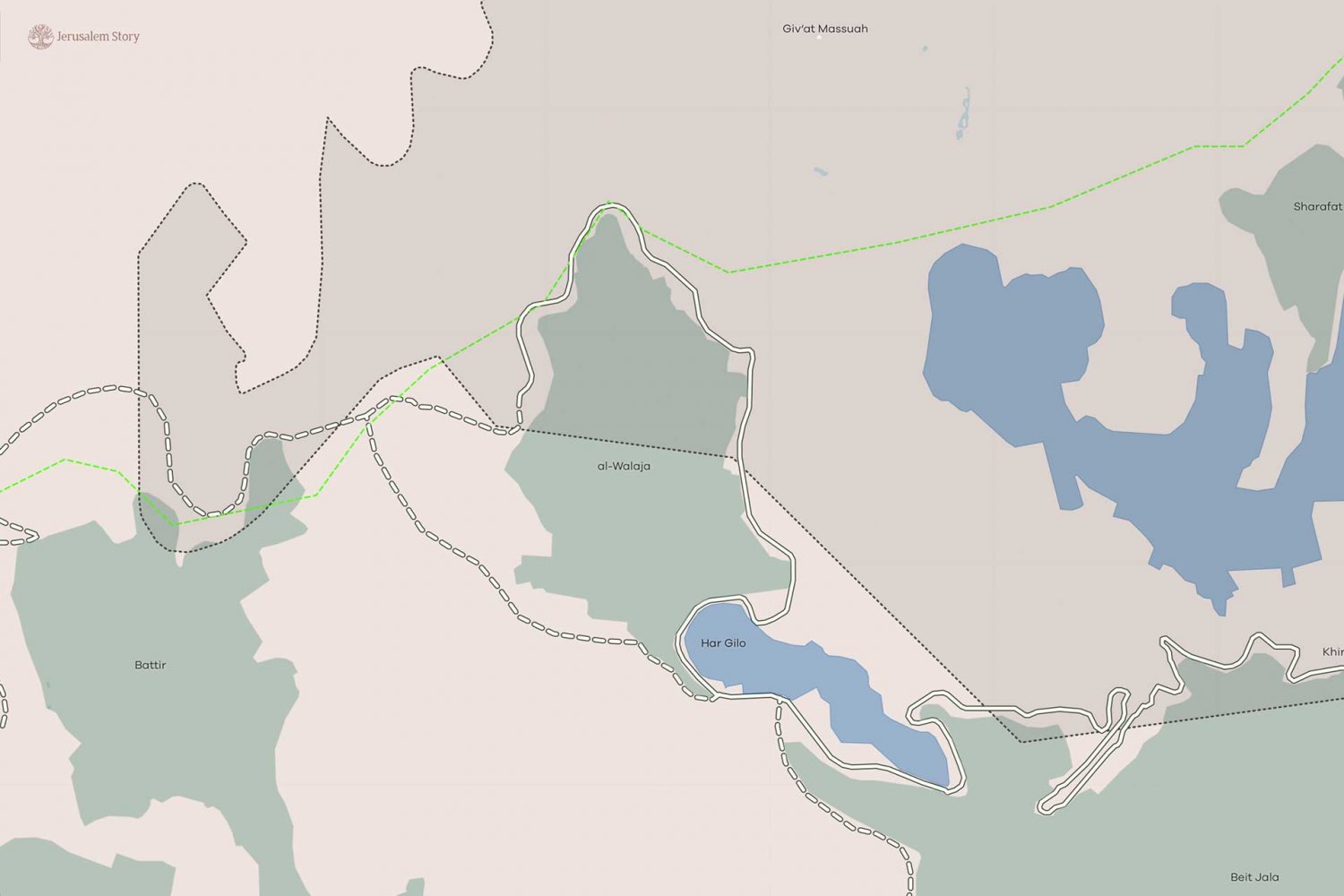 A close-up of the map of the area around the Palestinian village of al-Walaja