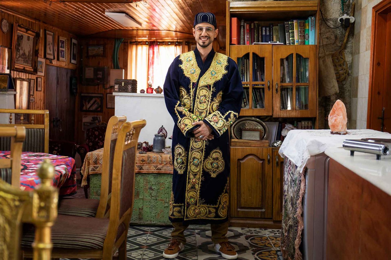 Izzeldin Bukhari dressed in one of the original garments (brought from Bukhara) at the Naqshabandi Center in the Old City of Jerusalem, August 20, 2022