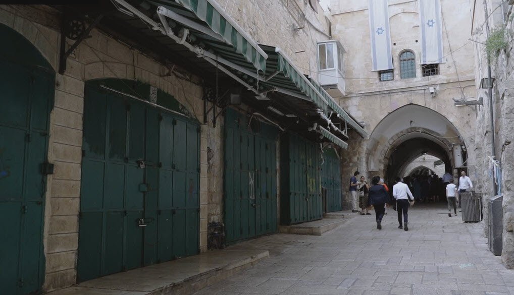 Shuttered stores in the Old City of Jerusalem as Palestinians strike in protest of the closure of Shu’fat Refugee Camp