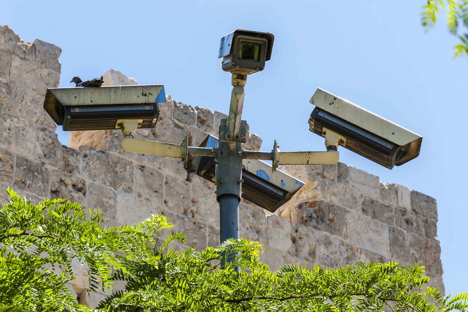 An Israeli security camera conducts facial recognition surveillance in Jerusalem’s Old City.