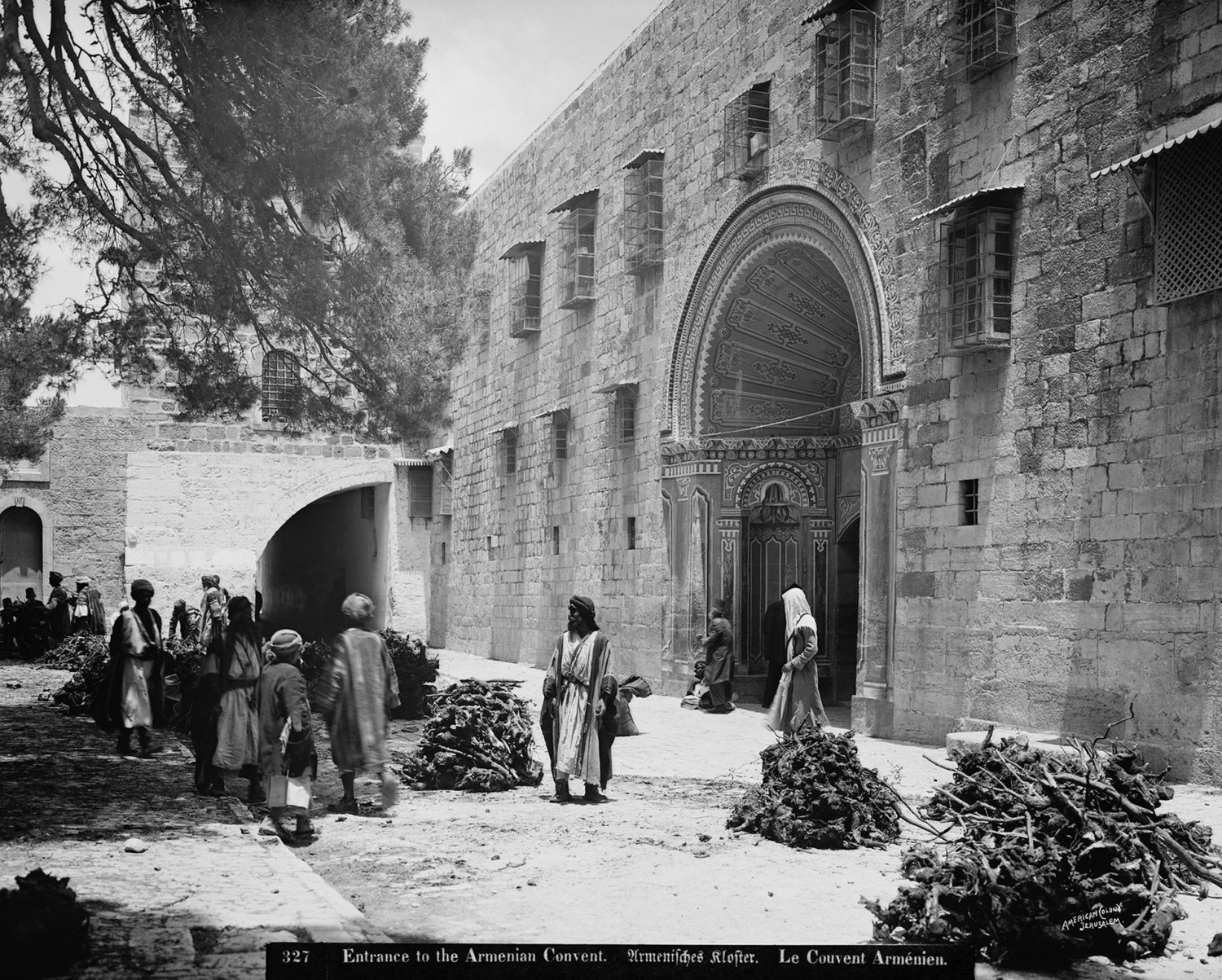 Entrance to the Armenian convent in the Armenian quarter of Jerusalems Old City, captured sometime between 1898 and 1914