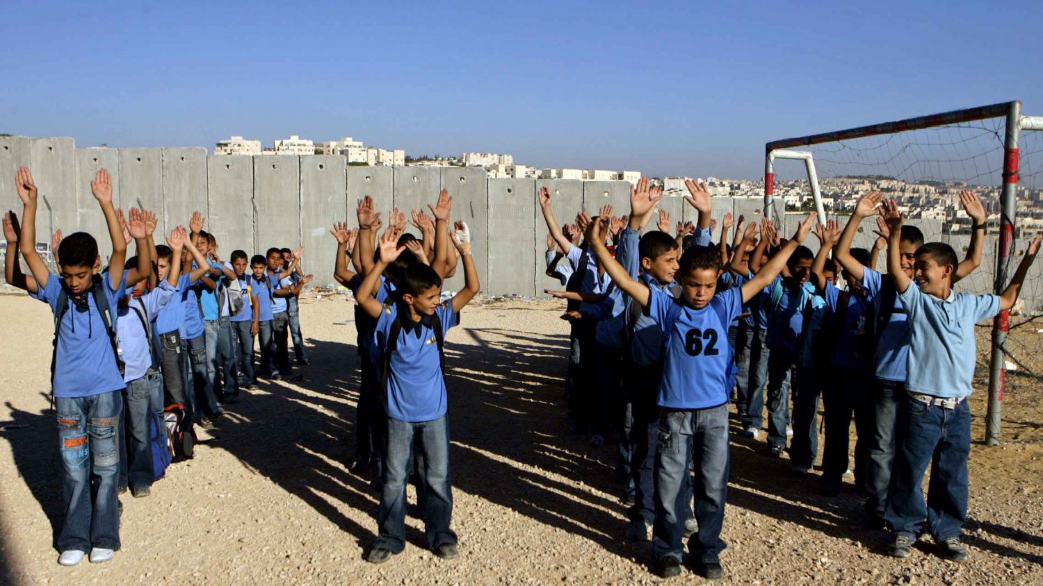 Schoolboys in the Anata refugee camp on the outskirts of Jerusalem on September 3, 2007