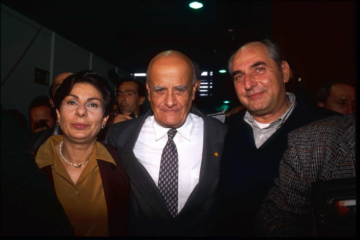 Haidar Abdel-Shafi, Hanan Ashrawi, and Faisal Husseini at the Madrid Peace Conference in Madrid, Spain, October 29, 1991.