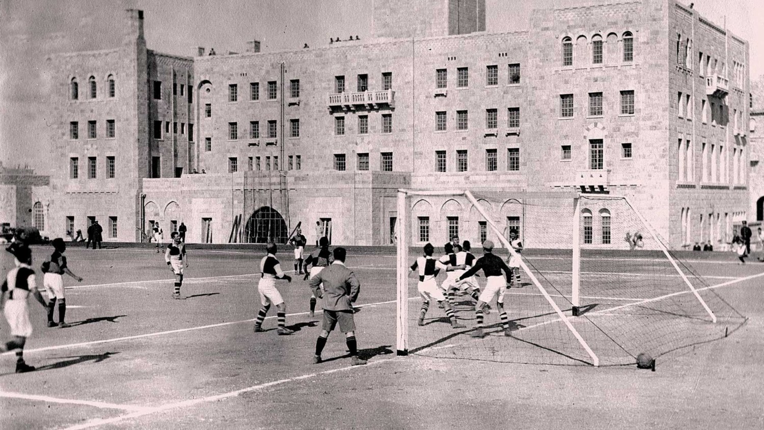 The first soccer match at the new Jerusalem YMCA athletic field, April 1933
