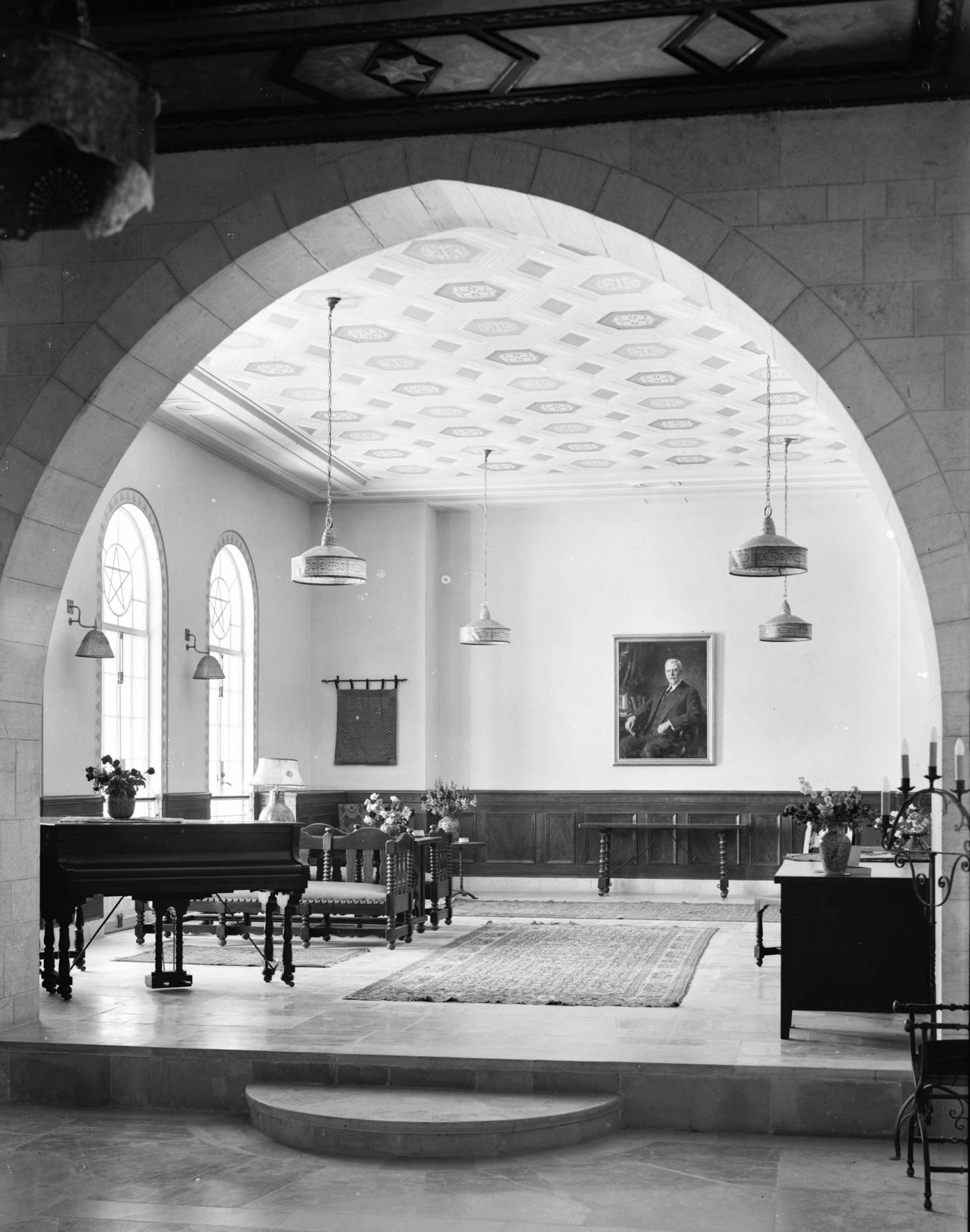 Music room in the Jerusalem YMCA, 1933 or 1934