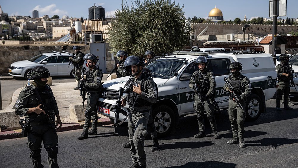 Jerusalem police face down Palestinians who wanted to demonstrate after Friday prayers in East Jerusalem, October 13, 2023.