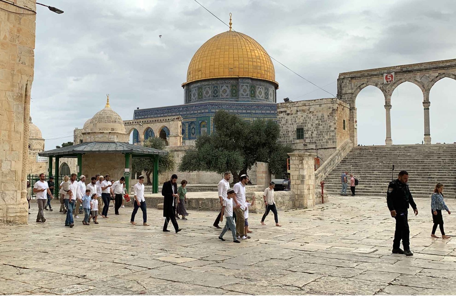 Extremist Jewish settlers walk the grounds of al-Aqsa Mosque during the Sukkot holiday in Old City of Jerusalem days before the al-Aqsa Flood Operation, on October 5, 2023.