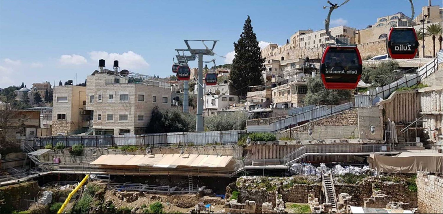 Cable car route over Palestinian homes in Wadi Hilweh, Silwan, in East Jerusalem
