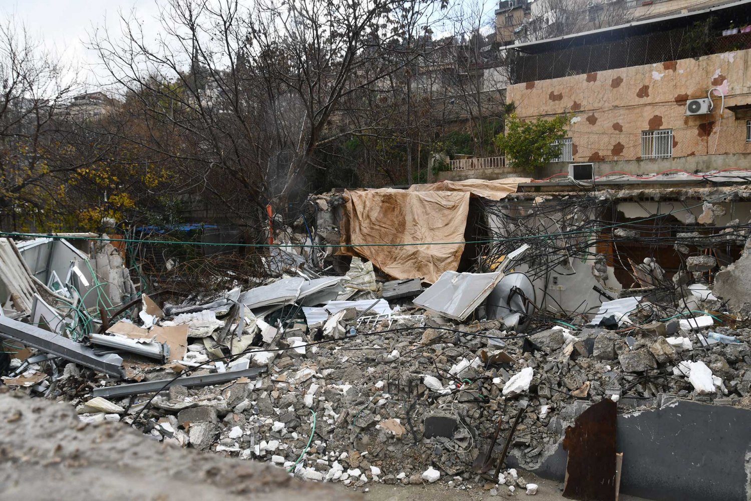 The rubble of Palestinian activist Fakhri Abu Diab’s home, which was demolished by Israeli bulldozers, February 14, 2024