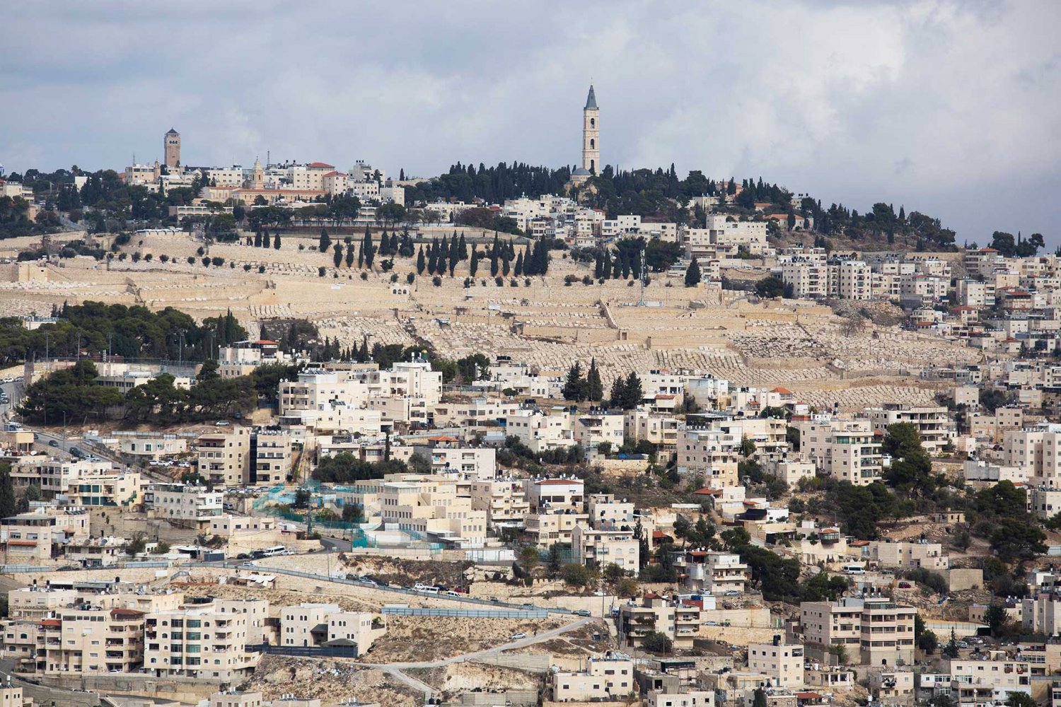 Palestinian neighborhoods of Silwan and the Mount of Olives above