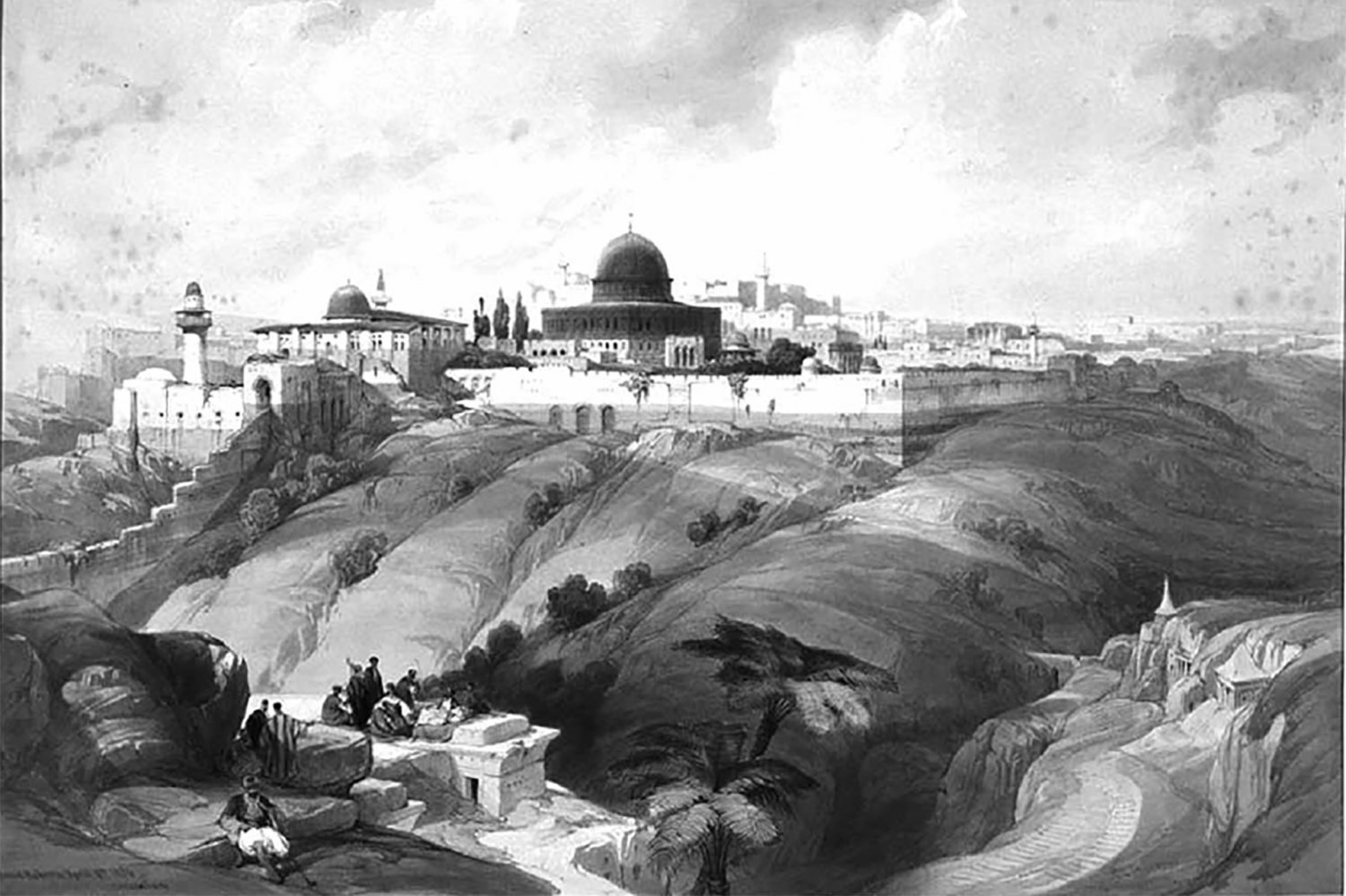 A lithograph of the Holy Basin by David Roberts, 1842; the Haram al-Sharif is in the center.
